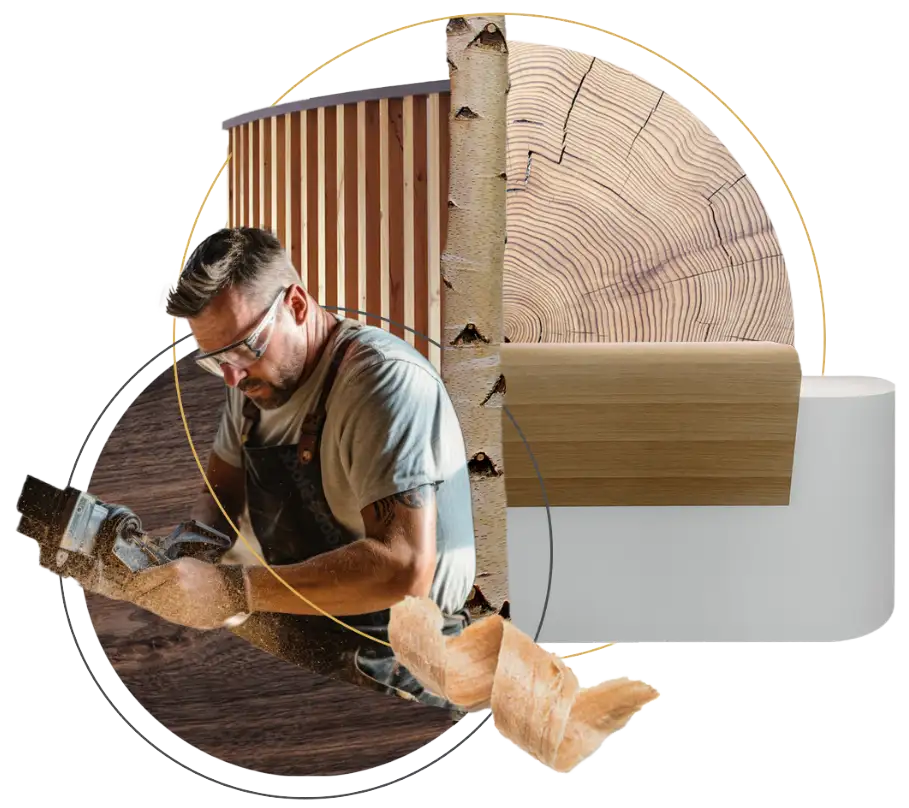 Komposition, Tischler, Holzarten, Jahresringe, Tresen