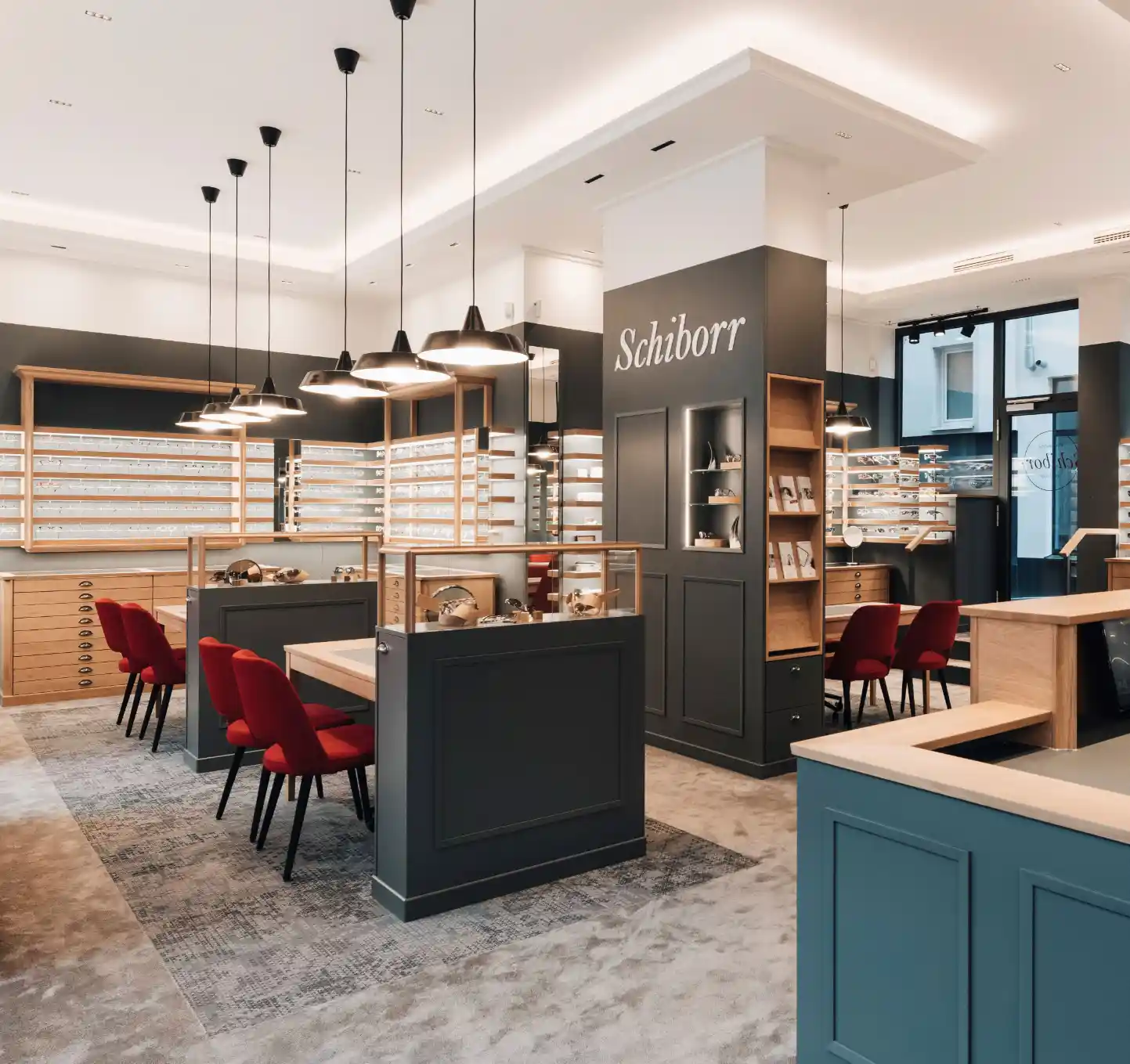 Optikgeschäft, Verkaufsraum  Schiborr, Stadt Würzburg, Lichtkonzept, Möbelddesign,Raumkonzept